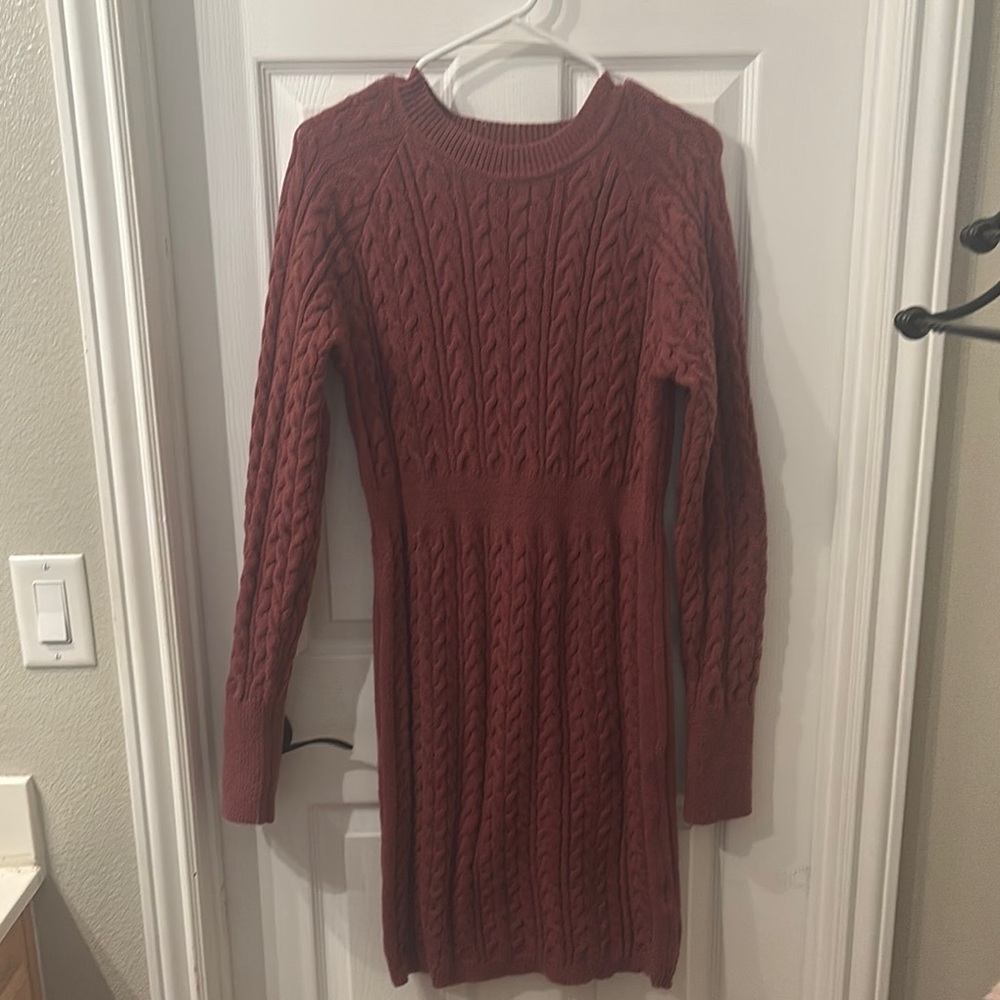 SHEIN Red Raglan Sleeve Crew Neck Sweater Dress